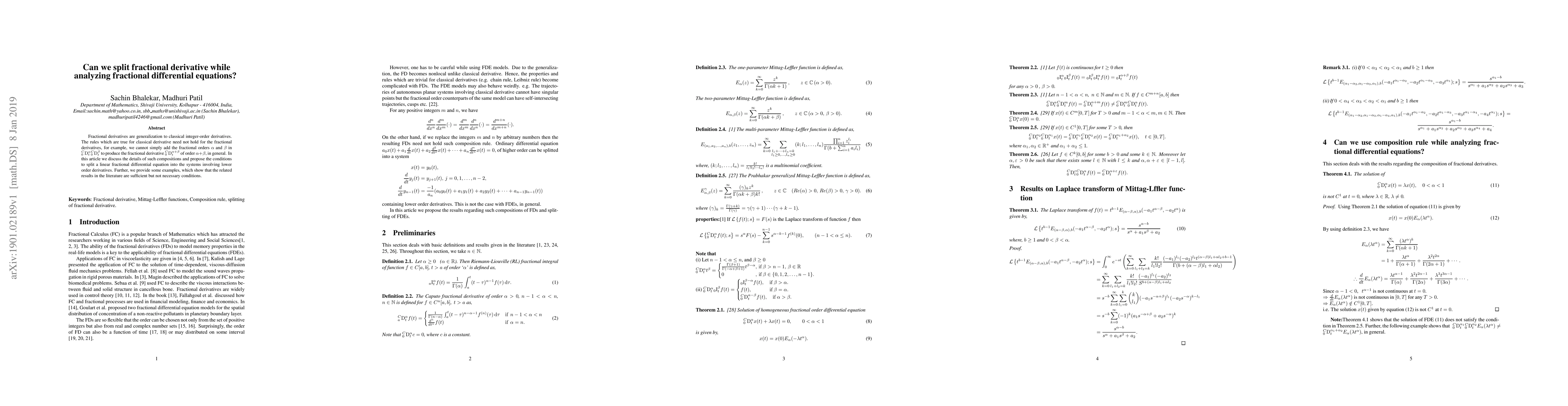 Thumbnail for Can we split fractional derivative while analyzing fractional
  differential equations?