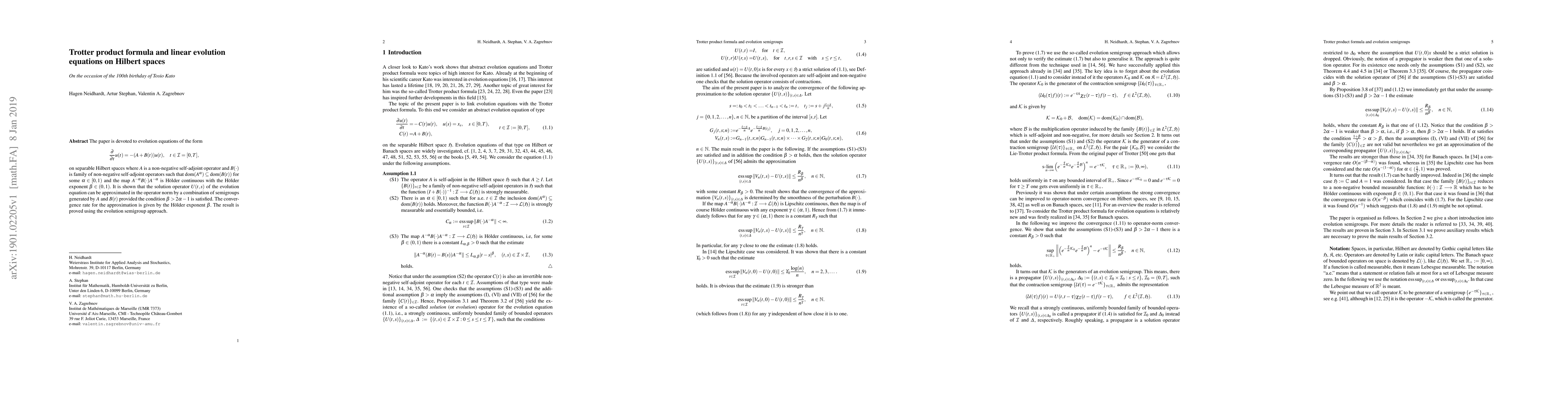 Thumbnail for Trotter product formula and linear evolution equations on Hilbert spaces
  On the occasion of the 100th birthday of Tosio Kato