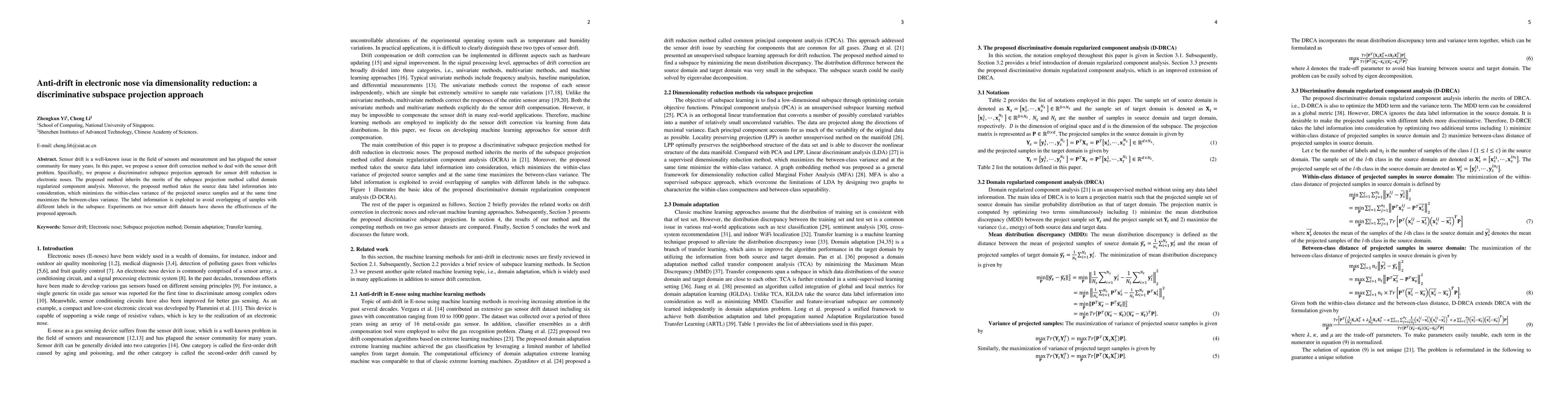 Thumbnail for Anti-drift in electronic nose via dimensionality reduction: a
  discriminative subspace projection approach