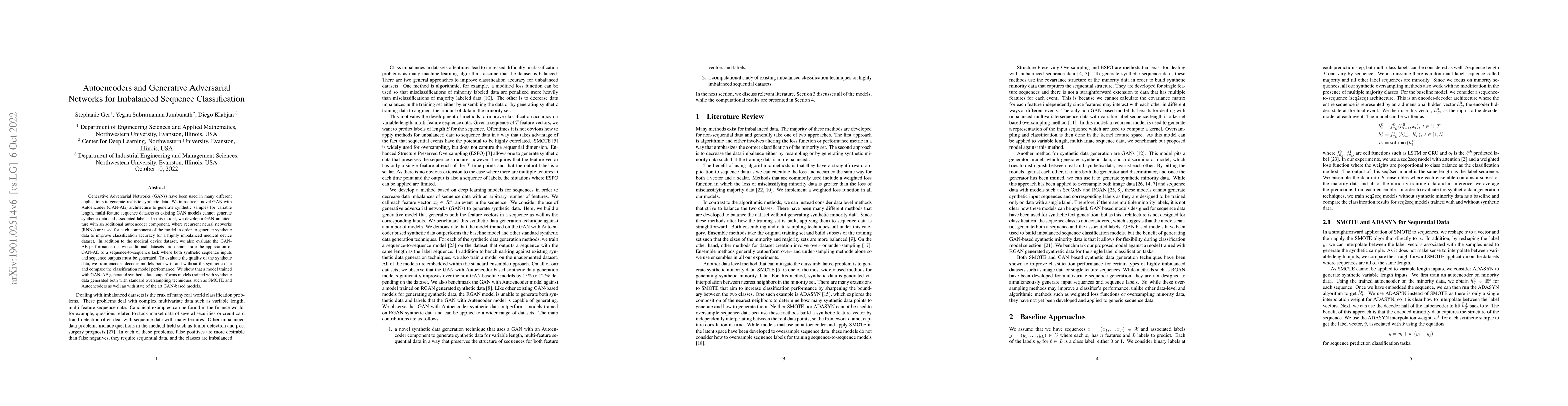 Thumbnail for Autoencoders and Generative Adversarial Networks for Imbalanced Sequence
  Classification