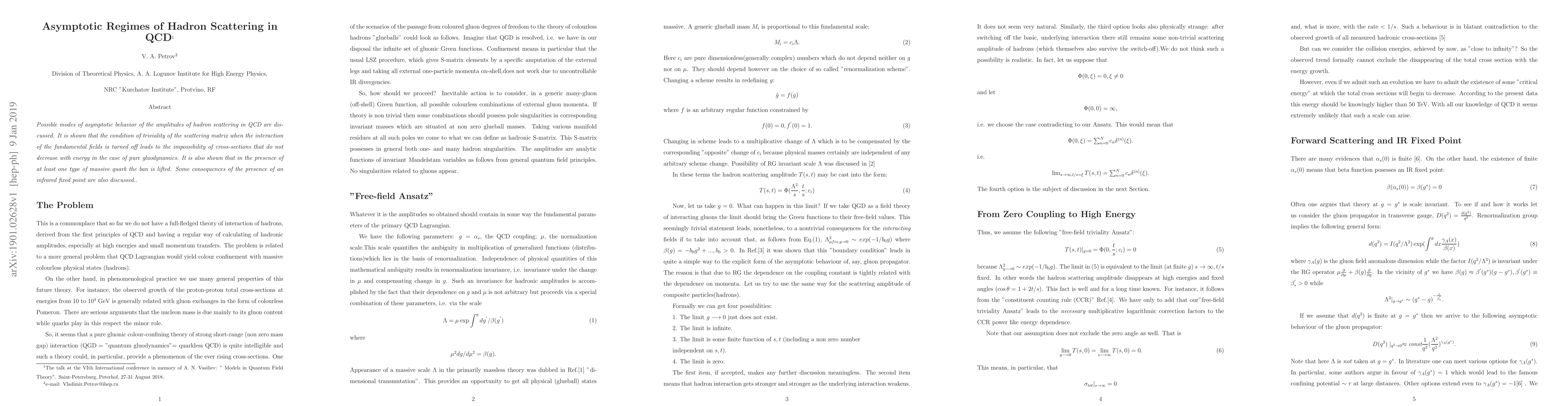 Thumbnail for Asymptotic Regimes of Hadron Scattering in QCD