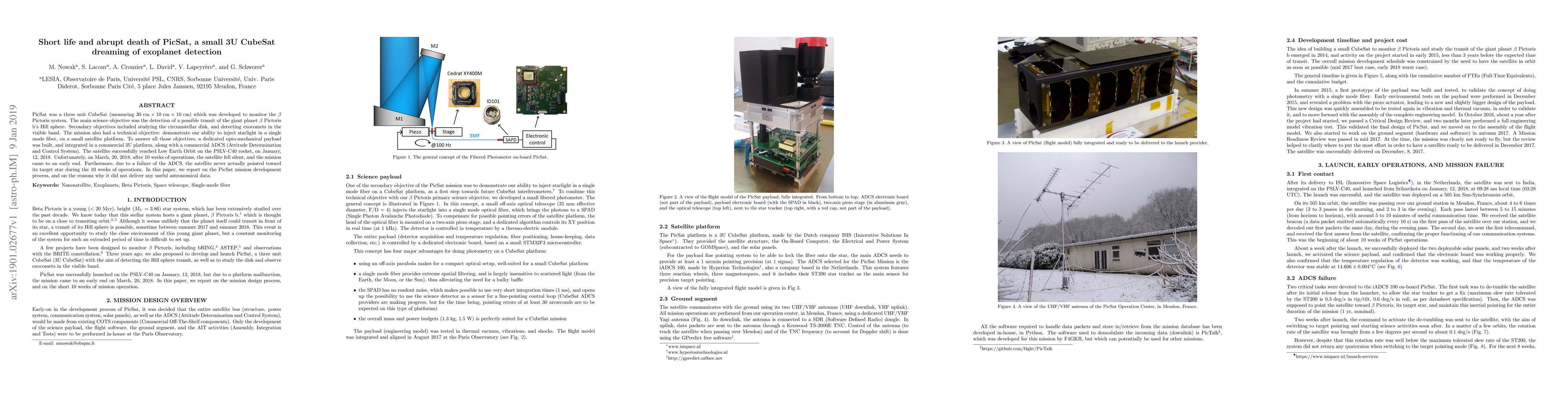 Thumbnail for Short life and abrupt death of PicSat, a small 3U CubeSat dreaming of
  exoplanet detection