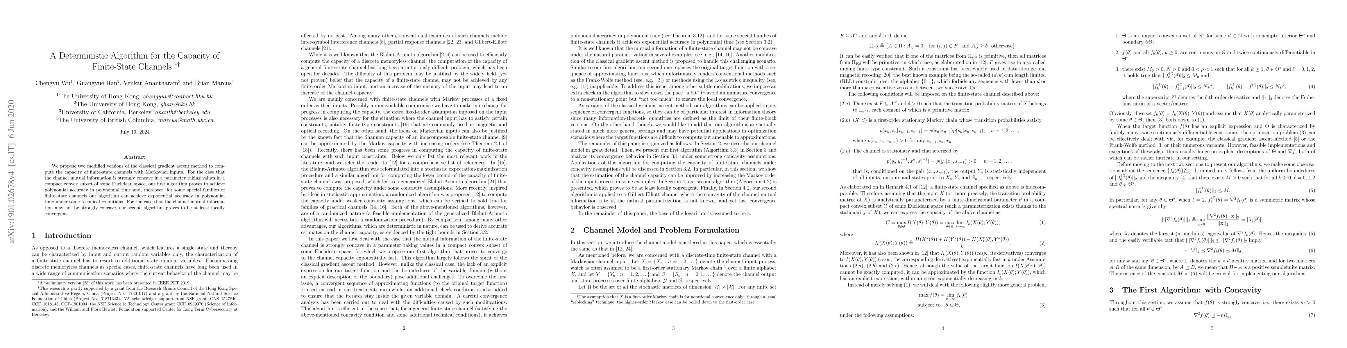 Thumbnail for A Deterministic Algorithm for the Capacity of Finite-State Channels