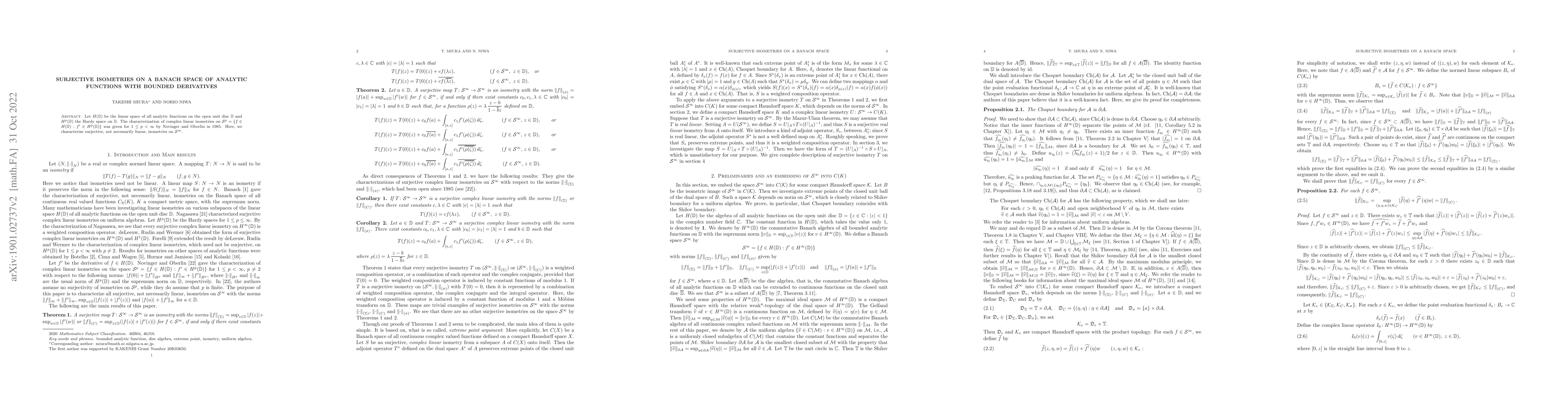 Thumbnail for Surjective isometries on a Banach space of analytic functions with
  bounded derivatives