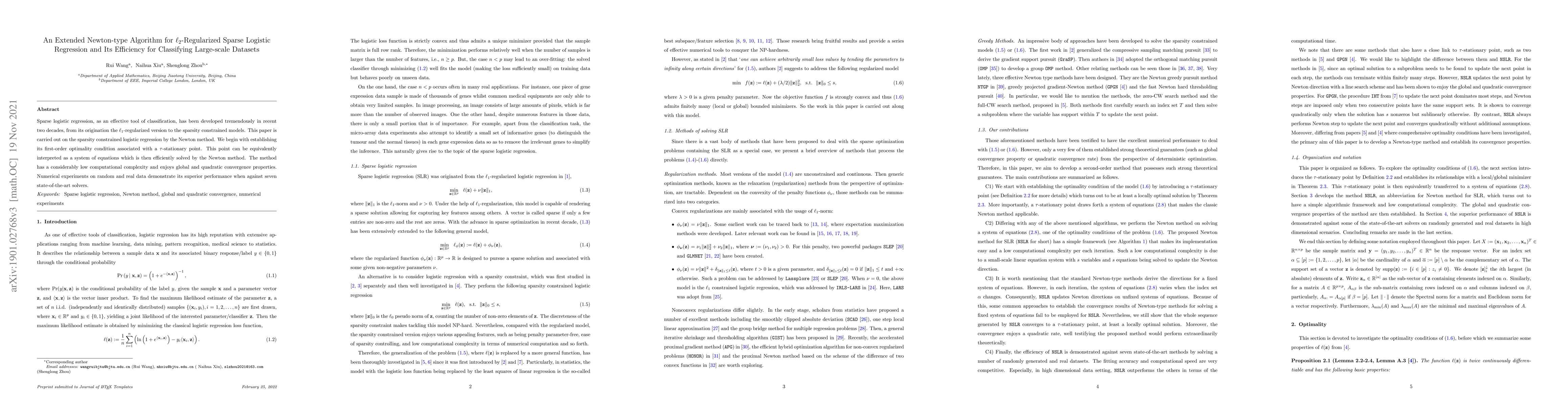 Thumbnail for An Extended Newton-type Algorithm for $\ell_2$-Regularized Sparse
  Logistic Regression and Its Efficiency for Classifying Large-scale Datasets
