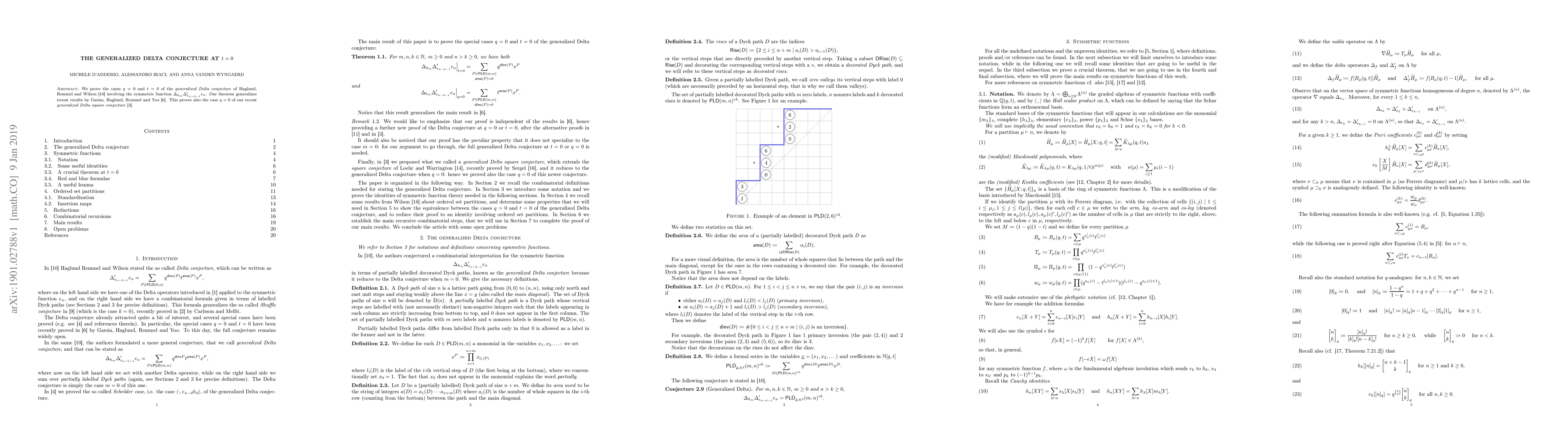 Thumbnail for The generalized Delta conjecture at t=0