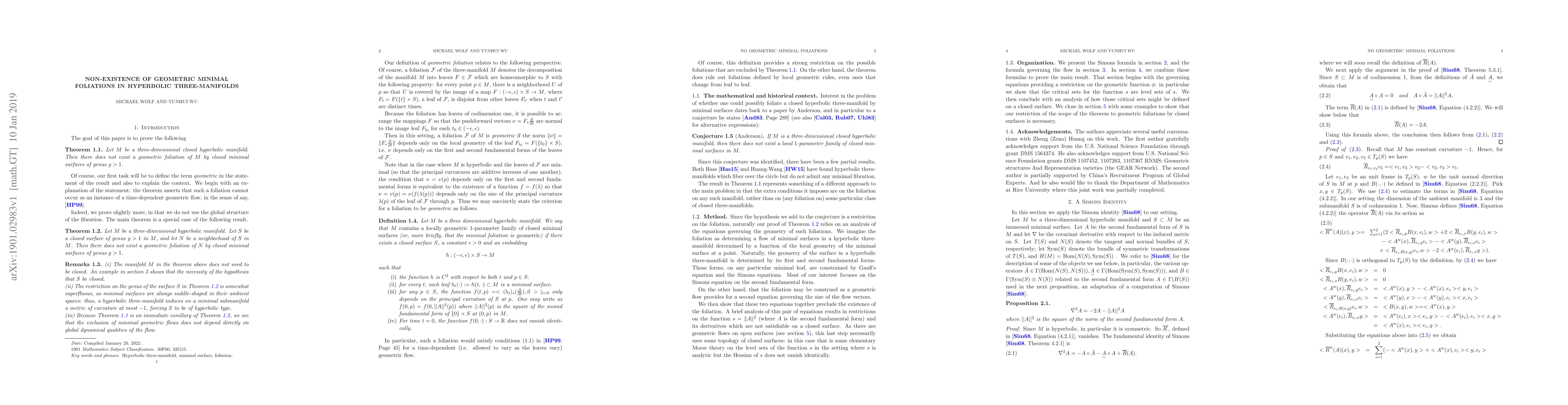 Thumbnail for Non-Existence of Geometric Minimal Foliations in Hyperbolic
  Three-Manifolds