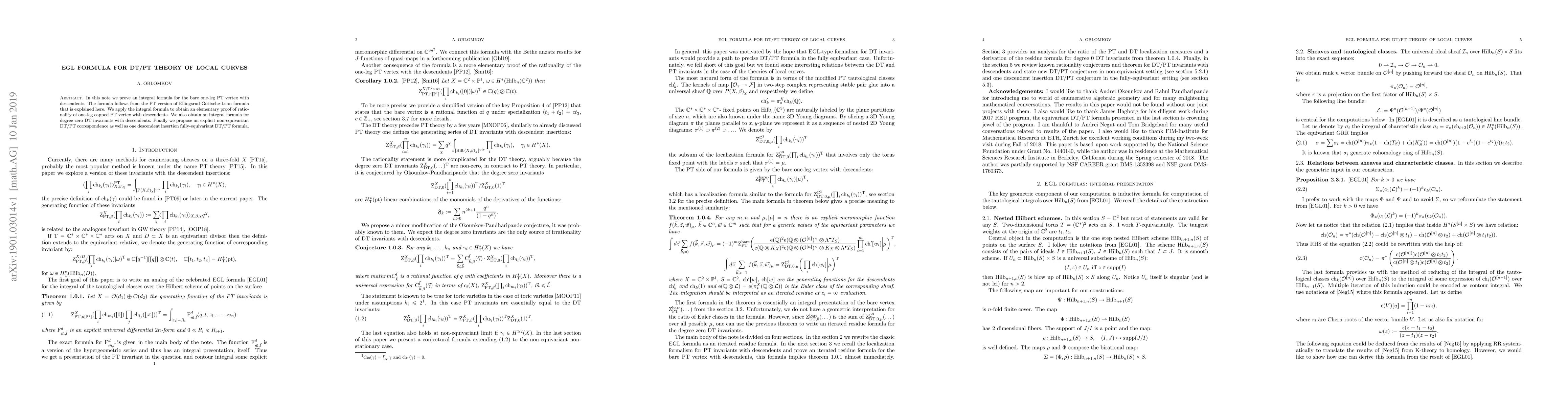 Thumbnail for EGL formula for DT/PT theory of local curves