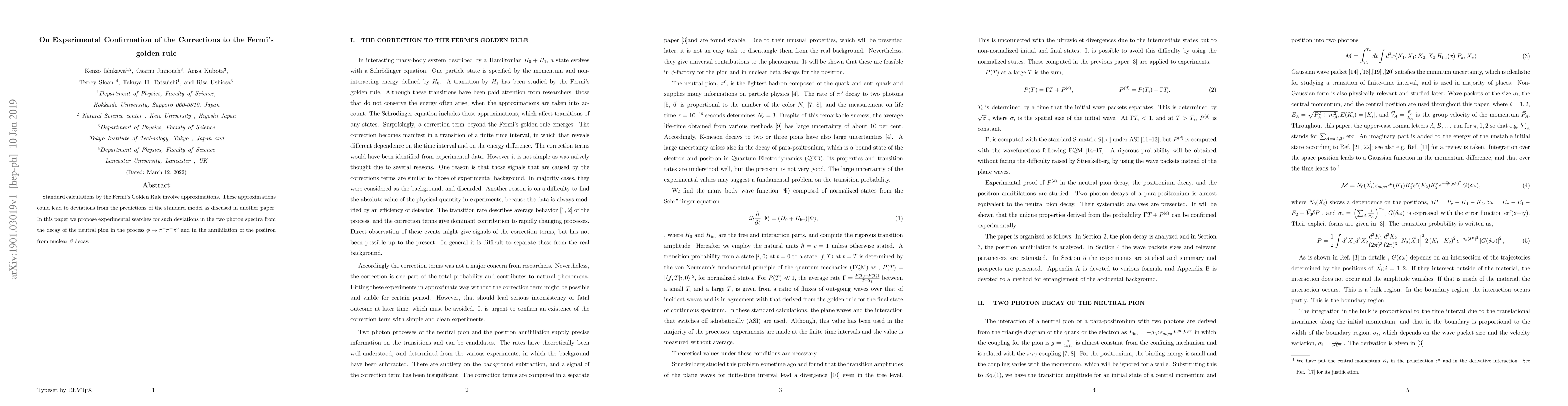 Thumbnail for On Experimental Confirmation of the Corrections to the Fermi's golden
  rule