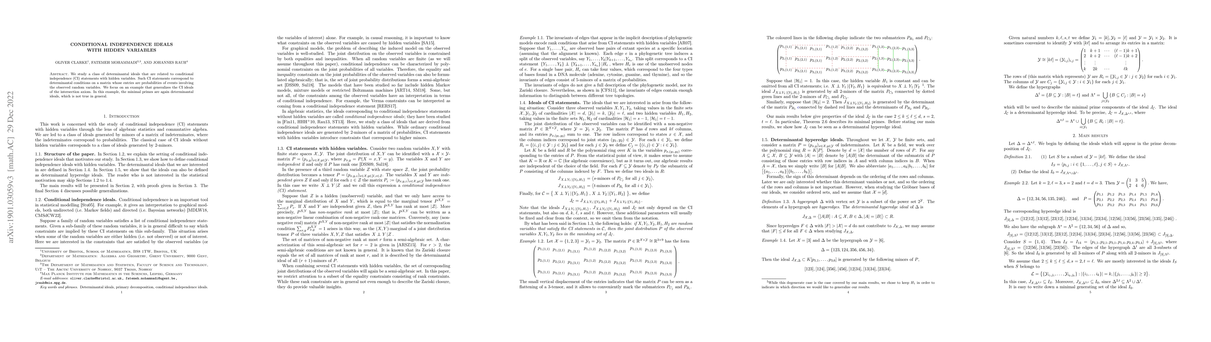Thumbnail for Conditional independence ideals with hidden variables