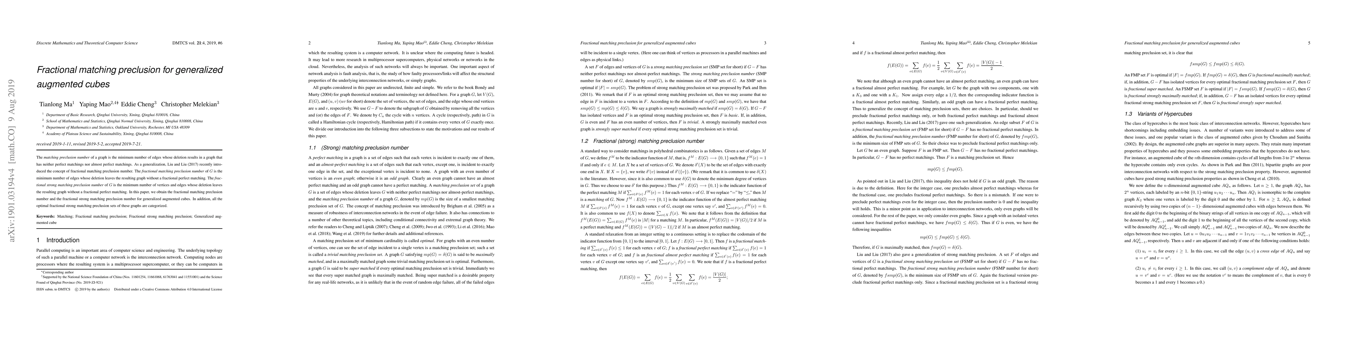 Thumbnail for Fractional matching preclusion for generalized augmented cubes