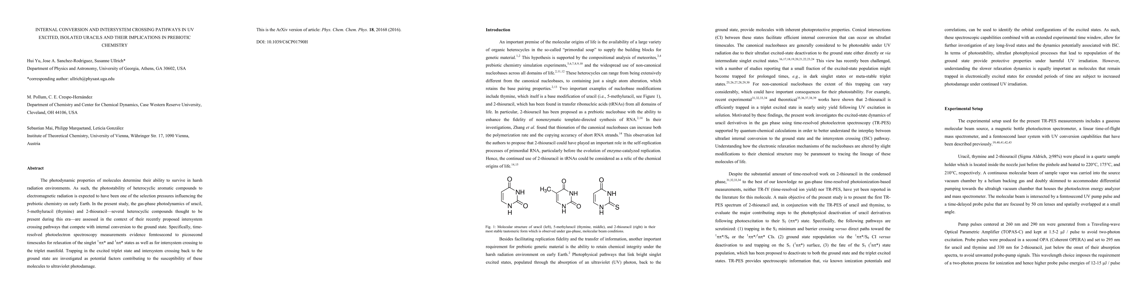 Thumbnail for Internal conversion and intersystem crossing pathways in UV excited,
  isolated uracils and their implications in prebiotic chemistry