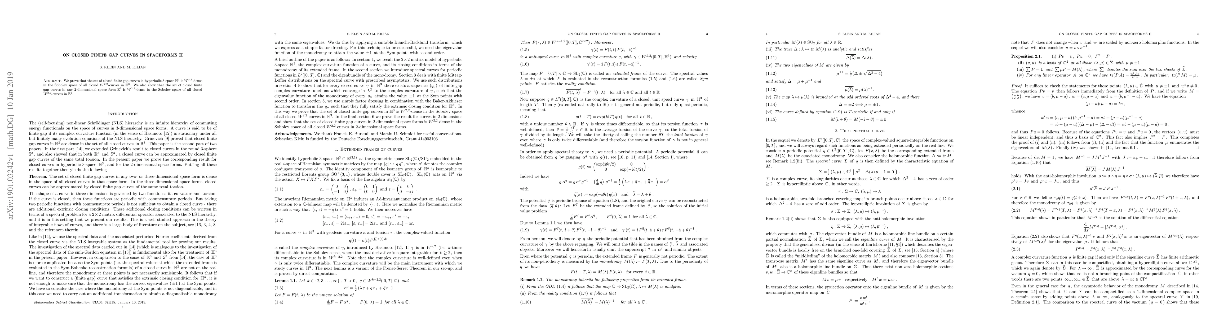 Thumbnail for On closed finite gap curves in spaceforms II
