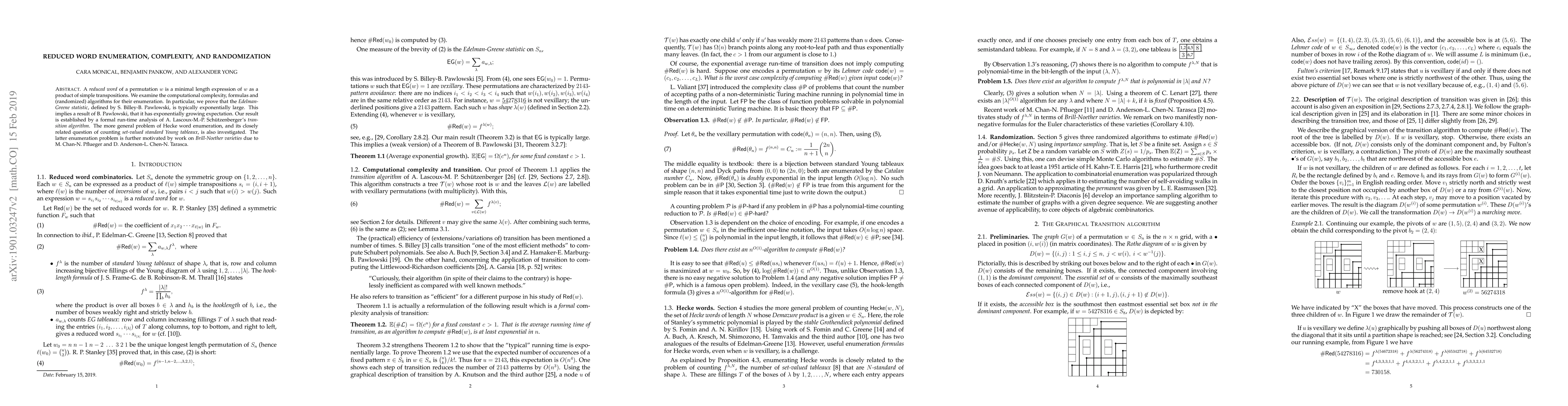 Thumbnail for Reduced word enumeration, complexity, and randomization