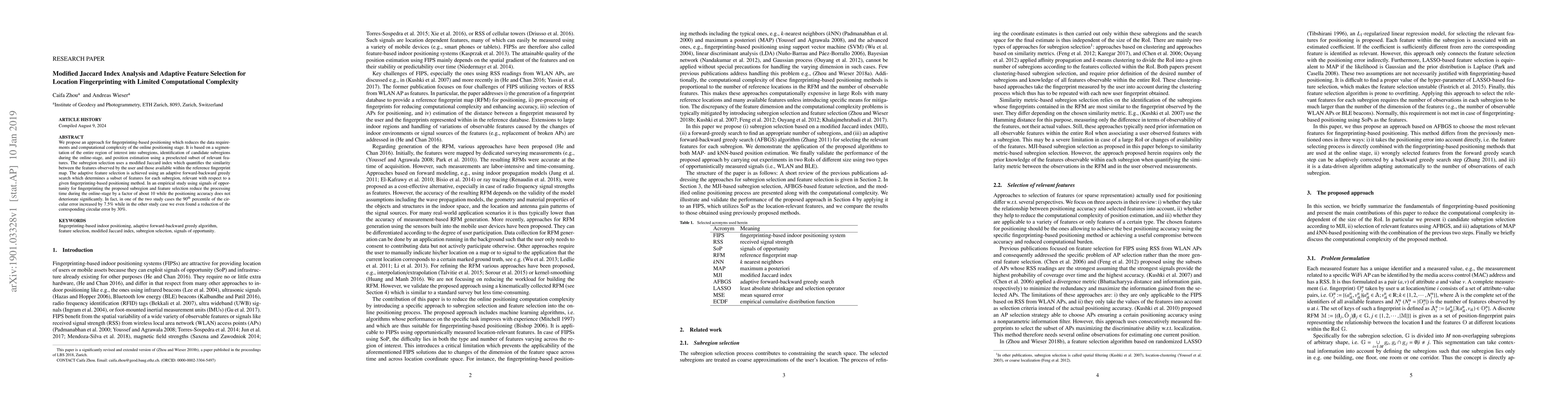 Thumbnail for Modified Jaccard Index Analysis and Adaptive Feature Selection for
  Location Fingerprinting with Limited Computational Complexity