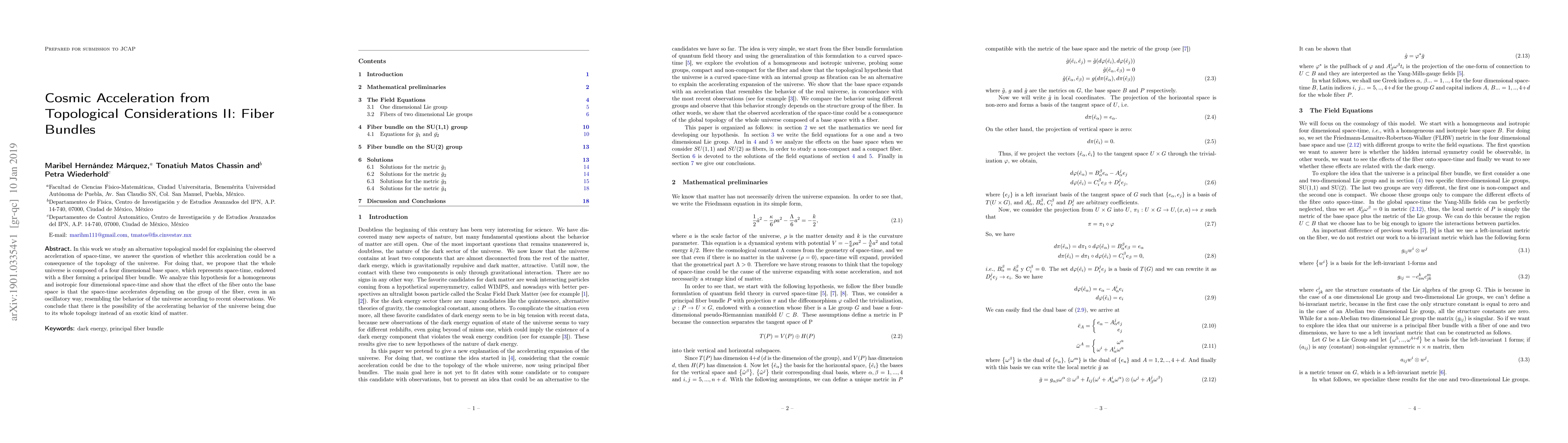 Thumbnail for Cosmic acceleration from topological considerations II: Fiber bundles