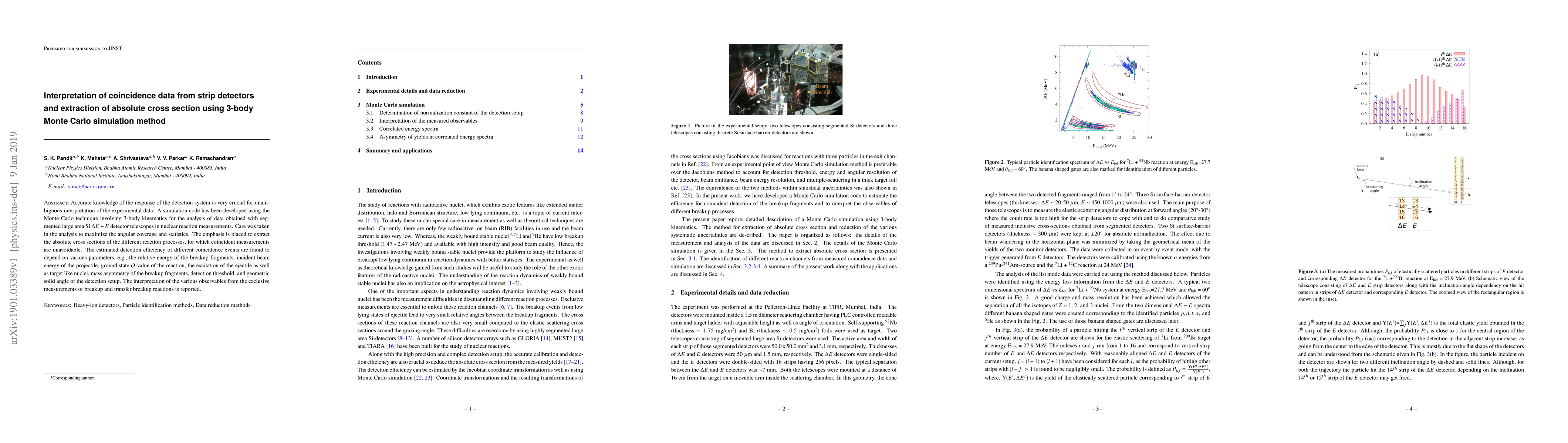 Thumbnail for Interpretation of coincidence data from strip detectors and extraction
  of absolute cross section using 3-body Monte Carlo simulation method