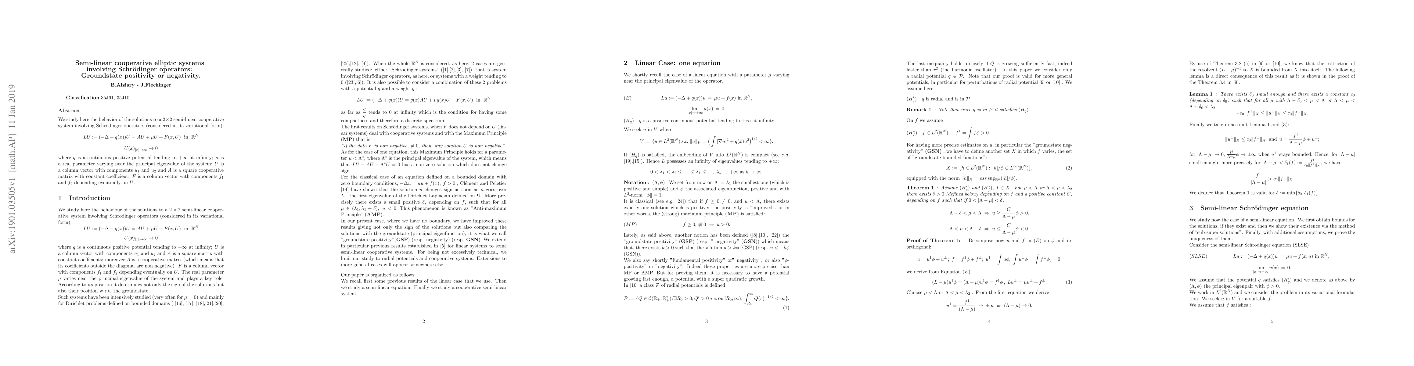 Thumbnail for Semi-linear cooperative elliptic systems involving Schr{\"o}dinger
  operators: Groundstate positivity or negativity