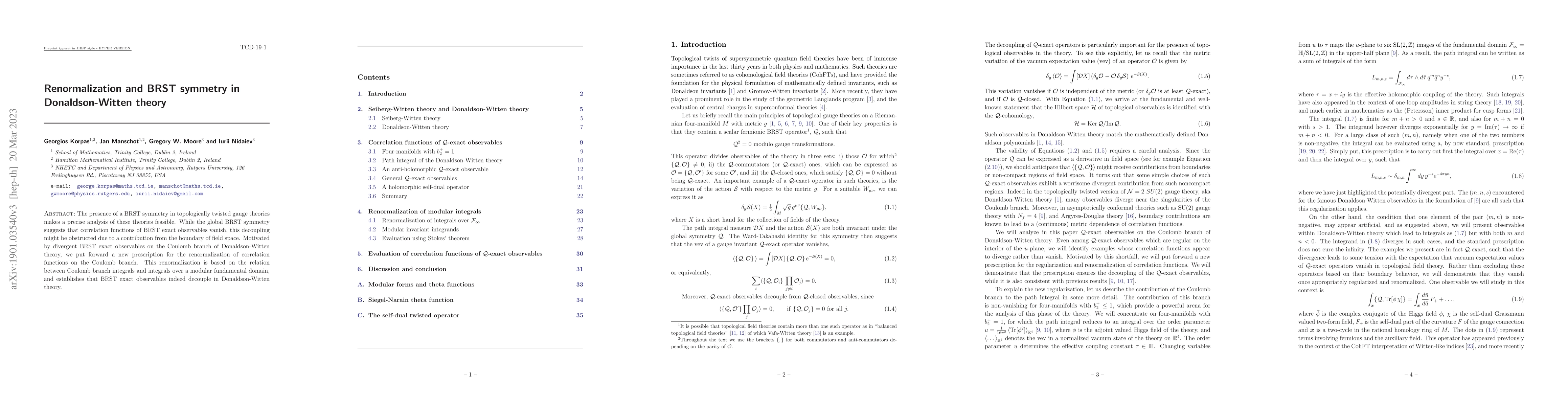 Thumbnail for Renormalization and BRST symmetry in Donaldson-Witten theory