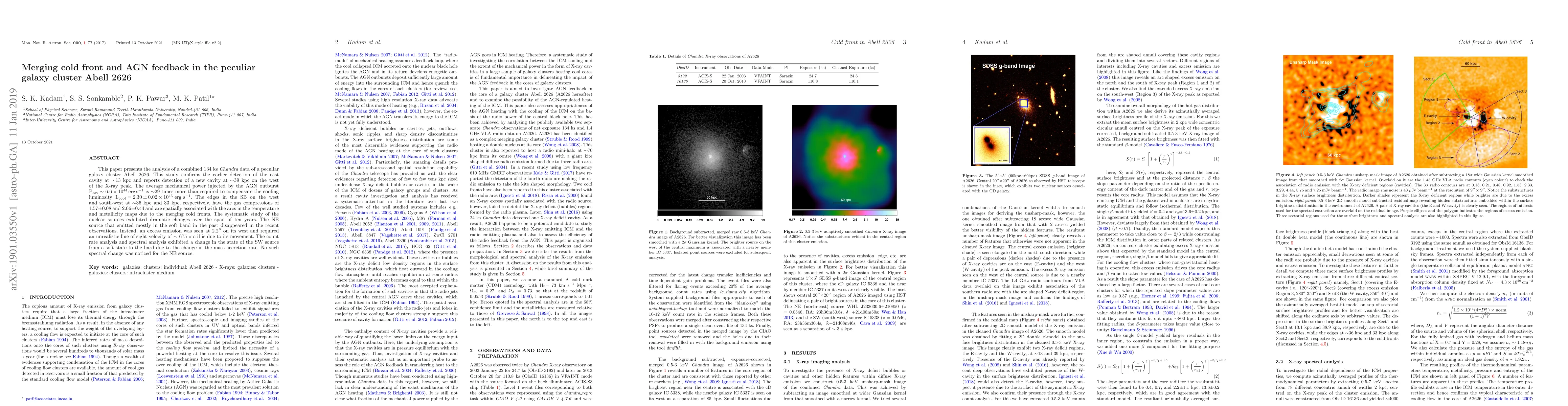 Thumbnail for Merging cold front and AGN feedback in the peculiar galaxy cluster Abell
  2626