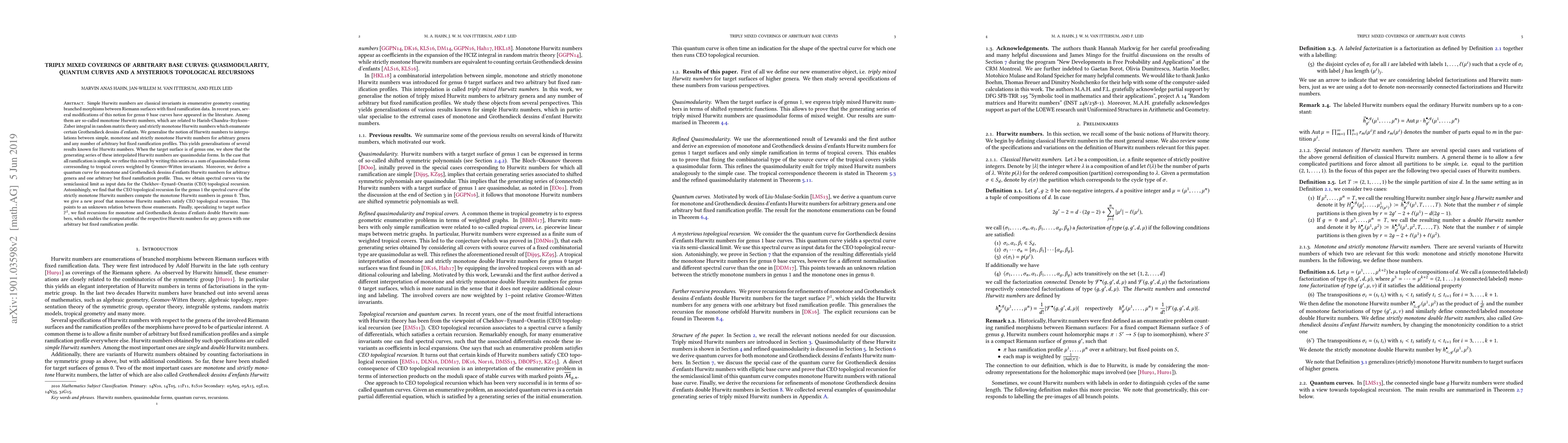 Thumbnail for Triply mixed coverings of arbitrary base curves: Quasimodularity,
  quantum curves and a mysterious topological recursions