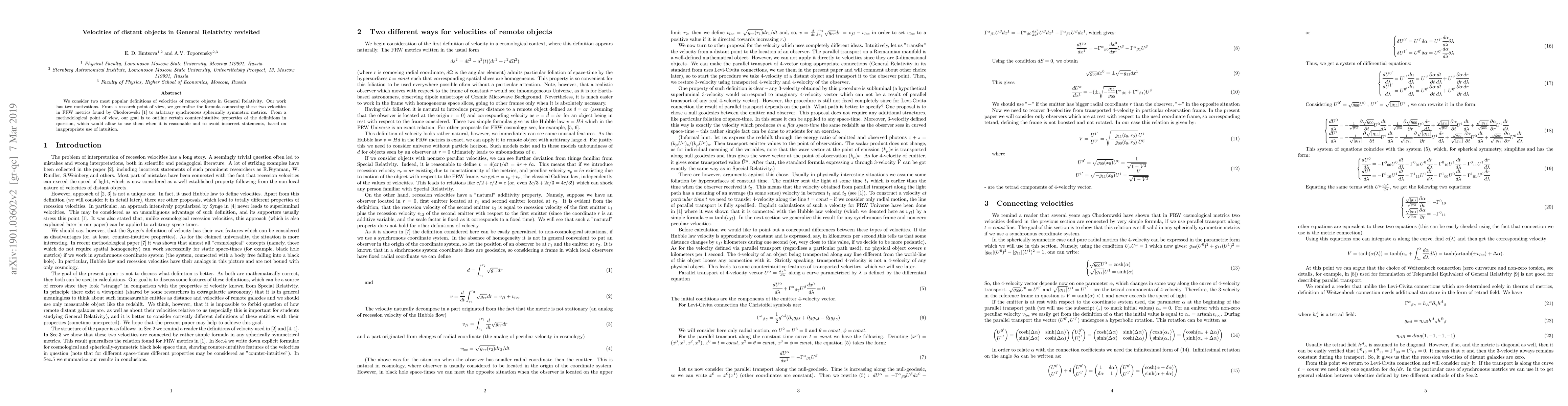 Thumbnail for Velocities of distant objects in General Relativity revisited