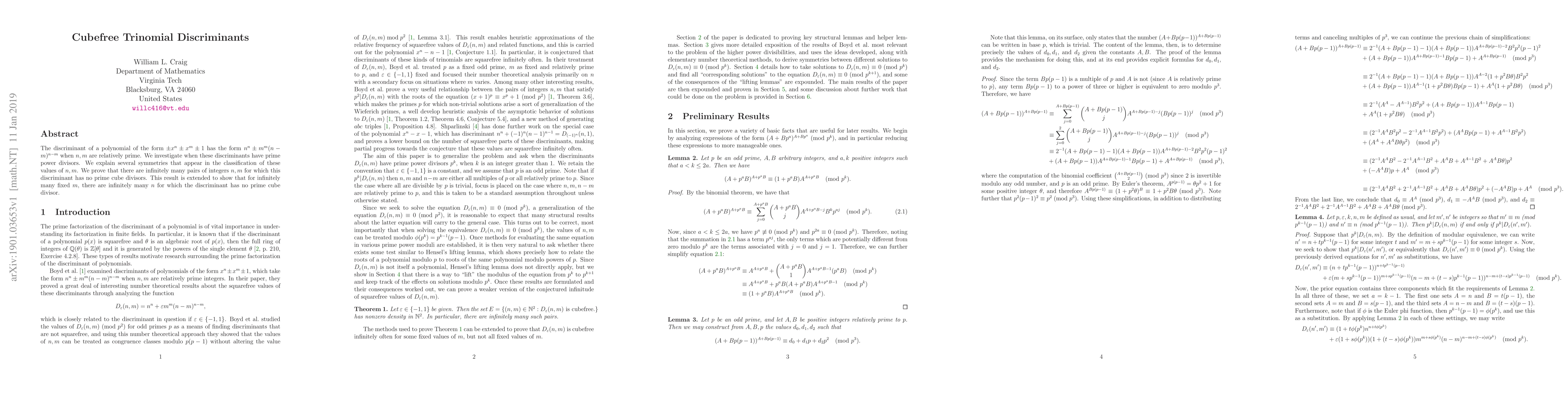Thumbnail for Cubefree Trinomial Discriminants