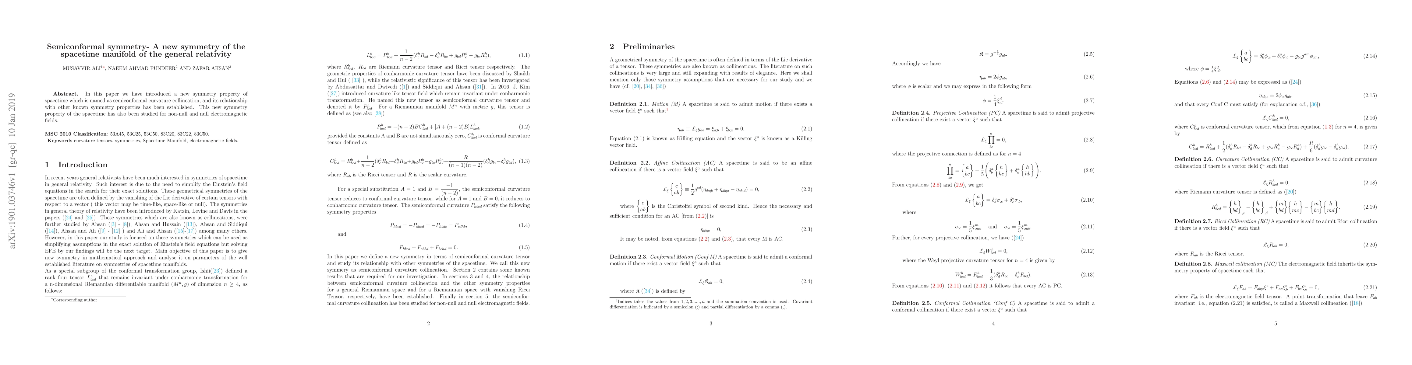 Thumbnail for Semiconformal symmetry- A new symmetry of the spacetime manifold of the
  general relativity