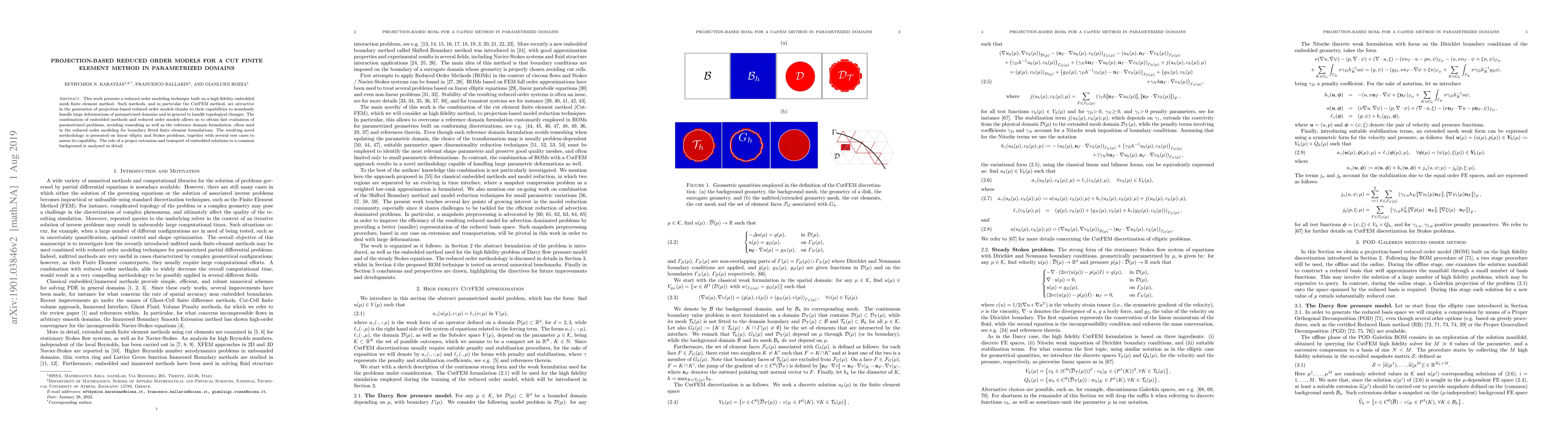 Thumbnail for Projection-based reduced order models for a cut finite element method in
  parametrized domains