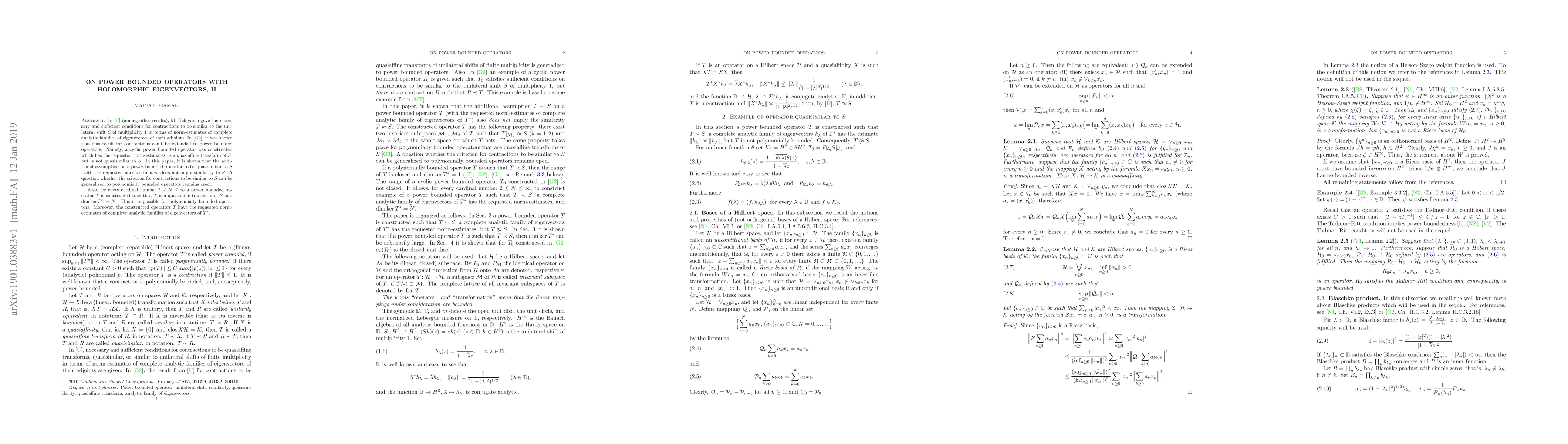 Thumbnail for On power bounded operators with holomorphic eigenvectors, II