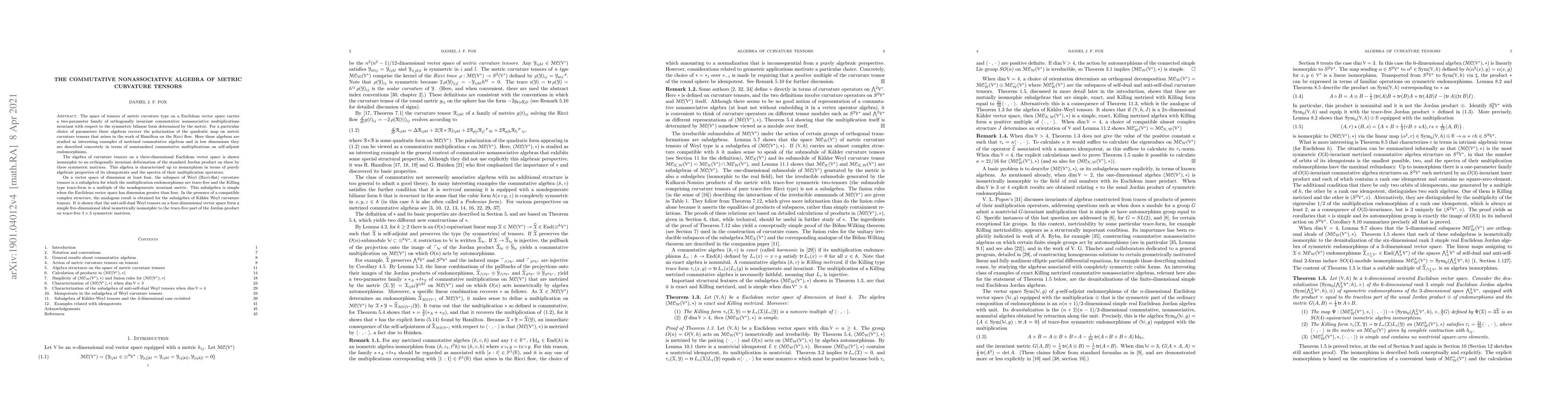 Thumbnail for The commutative nonassociative algebra of metric curvature tensors