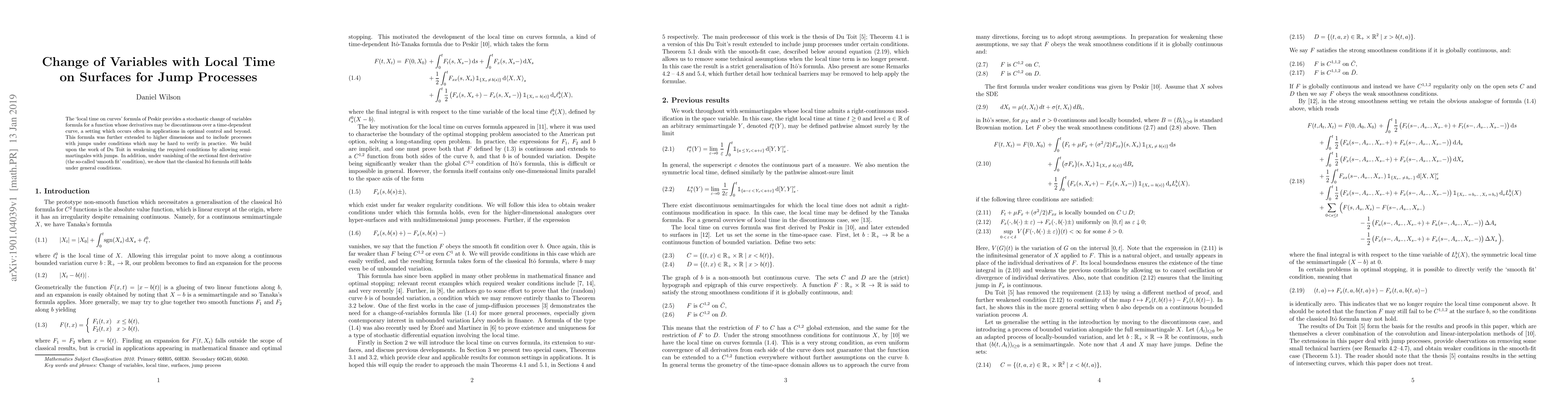 Thumbnail for Change of Variables with Local Time on Surfaces for Jump Processes