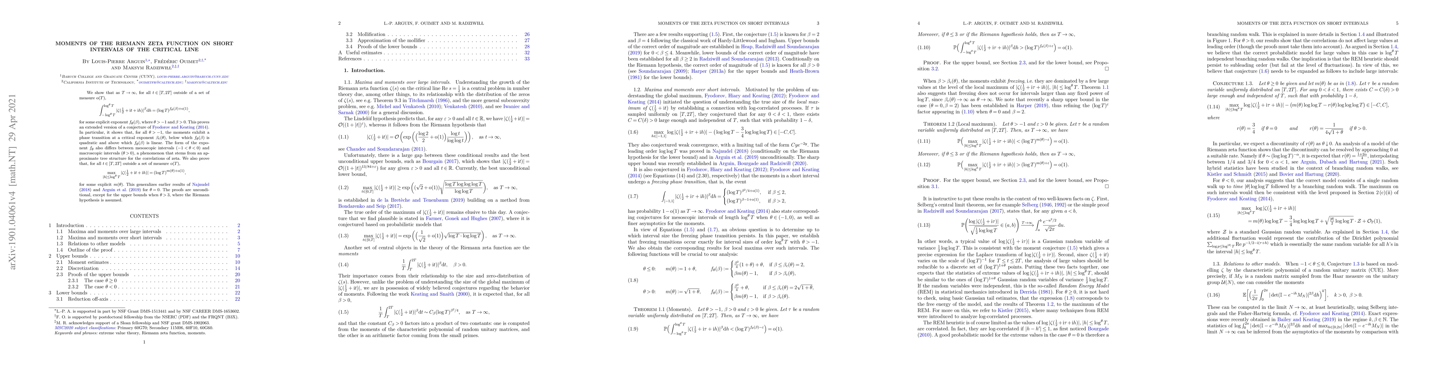 Thumbnail for Moments of the Riemann zeta function on short intervals of the critical
  line