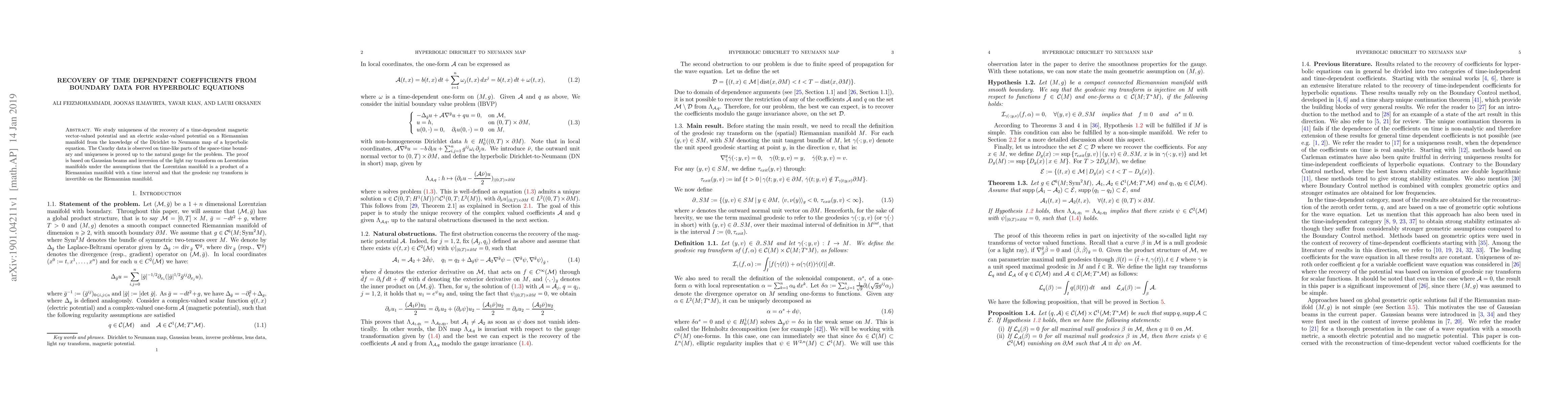Thumbnail for Recovery of time dependent coefficients from boundary data for
  hyperbolic equations