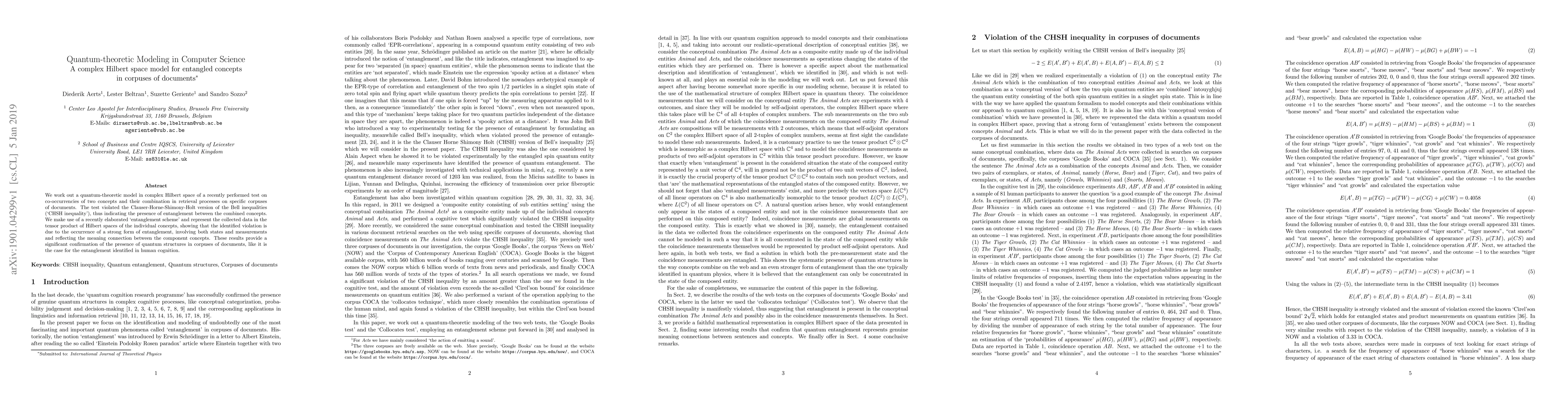 Thumbnail for Quantum-theoretic Modeling in Computer Science A complex Hilbert space
  model for entangled concepts in corpuses of documents