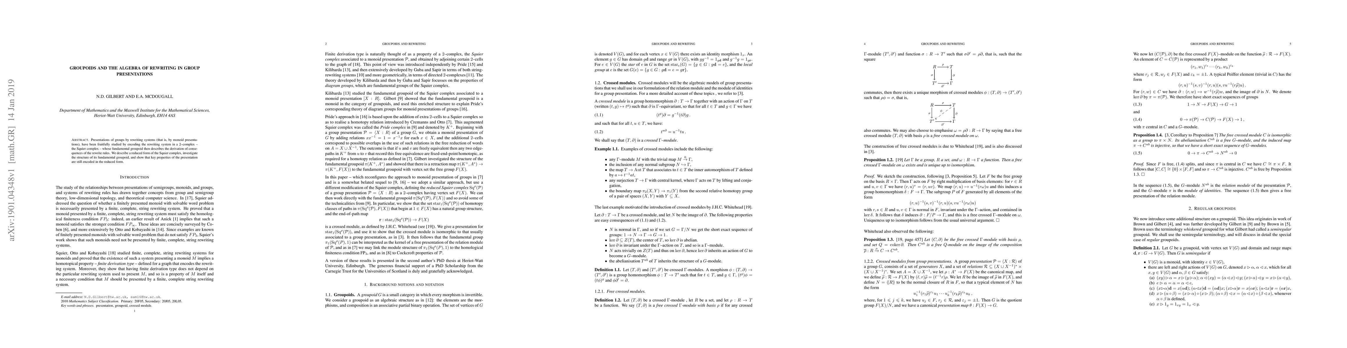 Thumbnail for Groupoids and the algebra of rewriting in group presentations