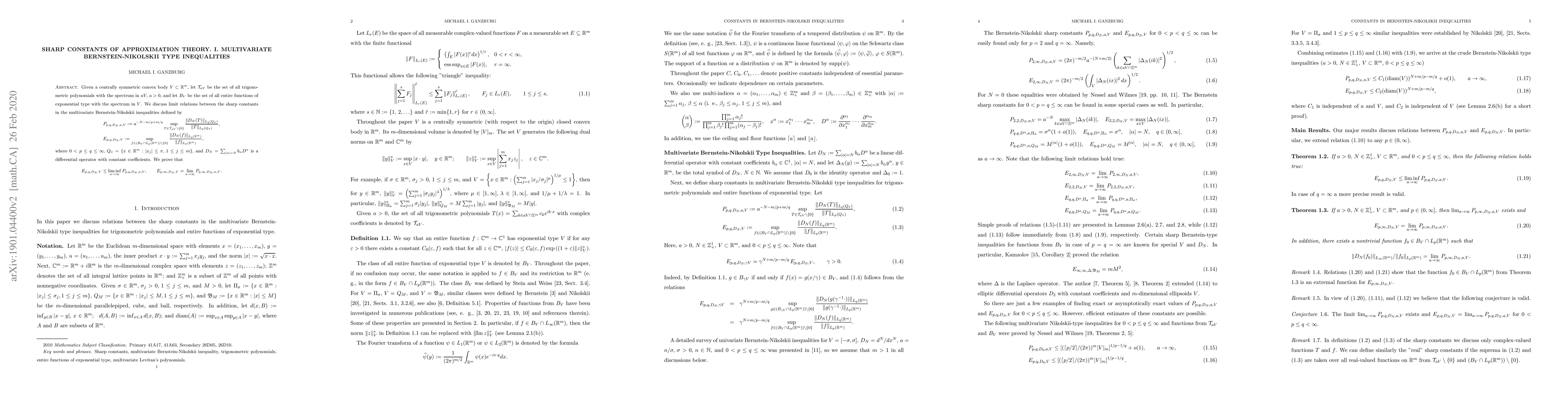 Thumbnail for Sharp Constants of Approximation Theory. I. Multivariate
  Bernstein-Nikolskii Type Inequalities