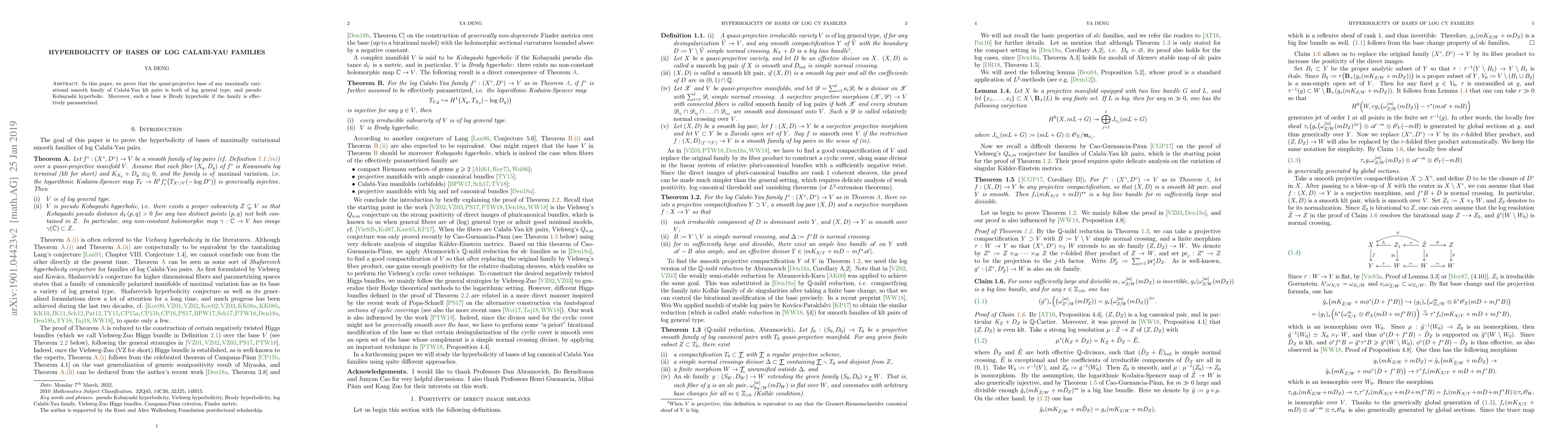 Thumbnail for Hyperbolicity of bases of log Calabi-Yau families