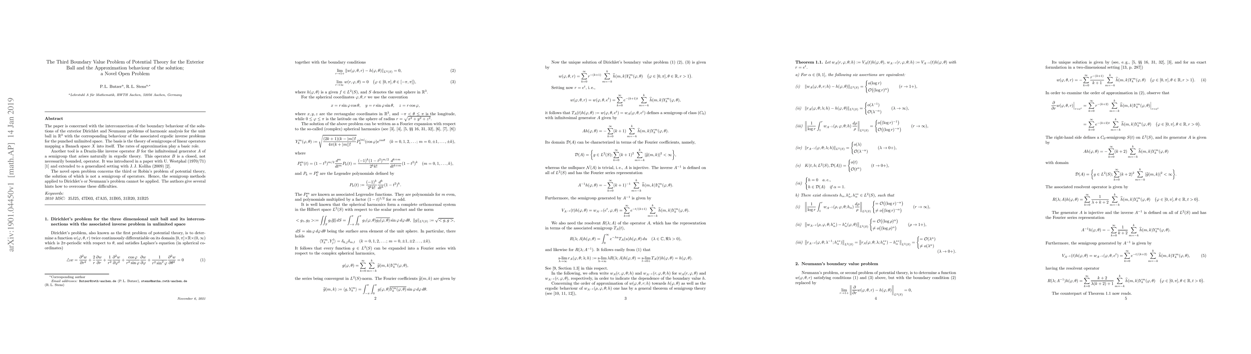 Thumbnail for The Third Boundary Value Problem of Potential Theory for the Exterior
  Ball and the Approximation behaviour of the solution; a Novel Open Problem