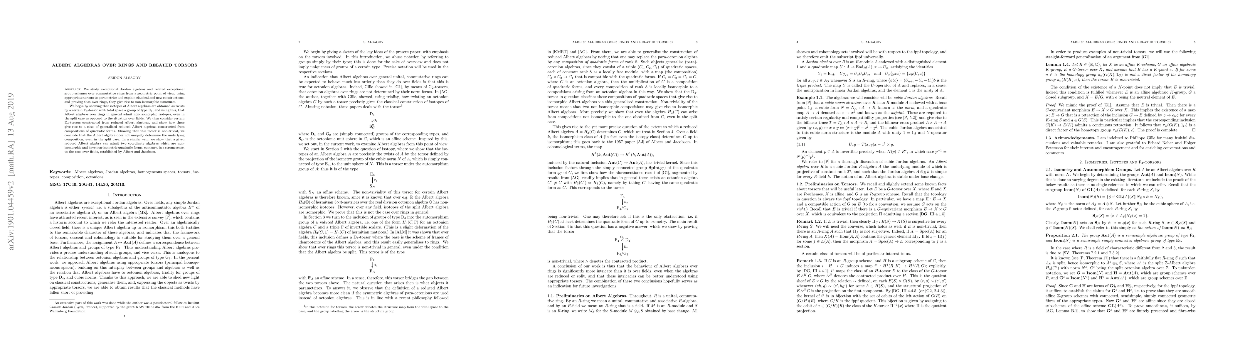 Thumbnail for Albert Algebras over Rings and Related Torsors