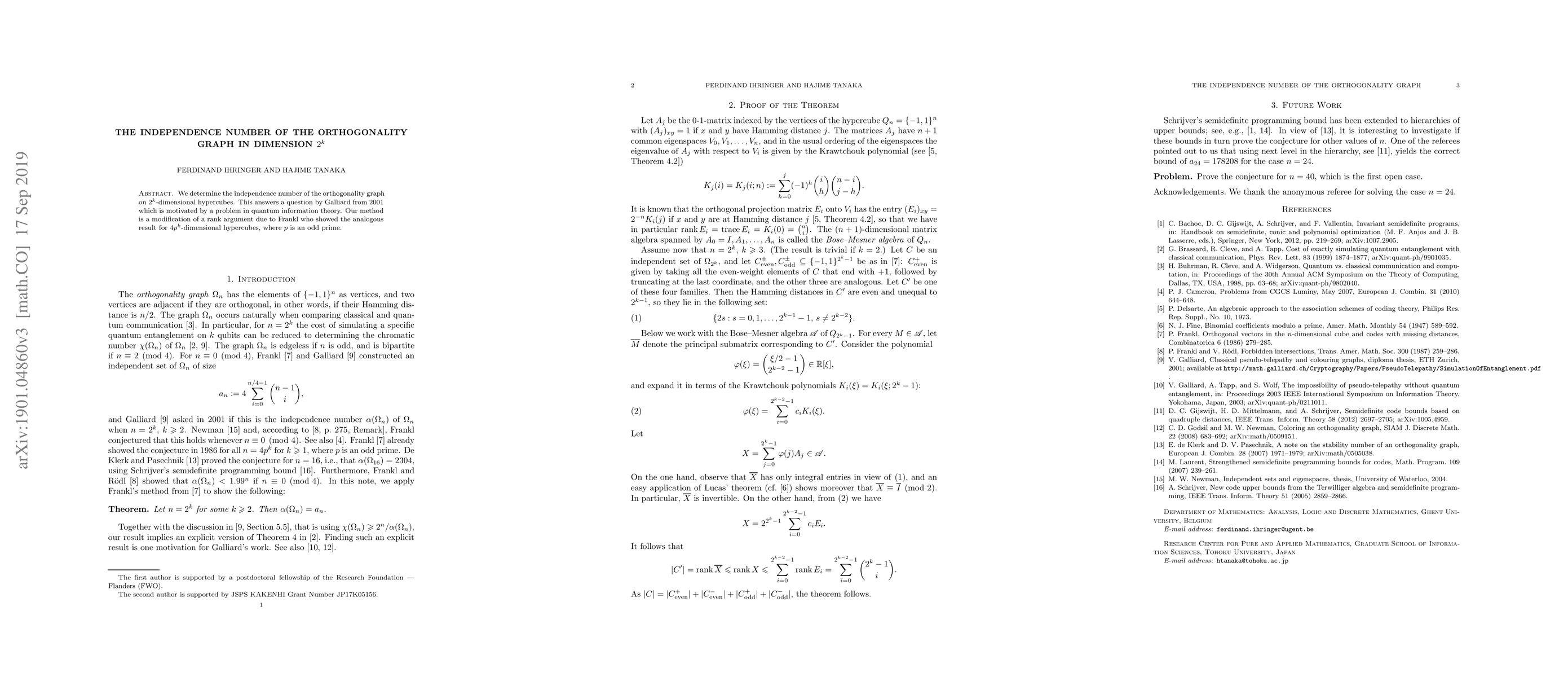 Thumbnail for The Independence Number of the Orthogonality Graph in Dimension $2^k$
