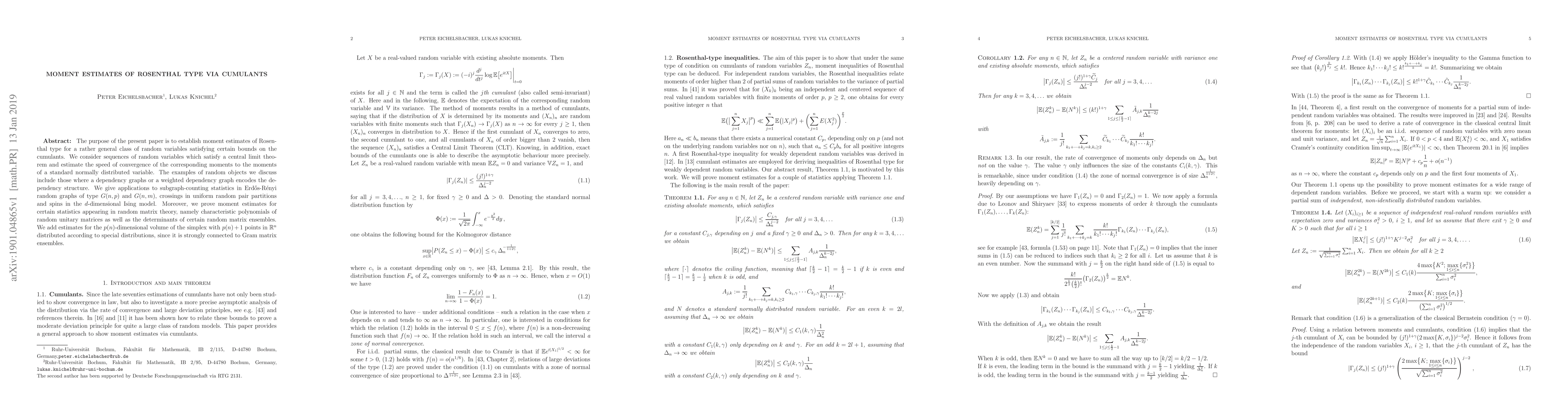Thumbnail for Moment estimates of Rosenthal type via cumulants