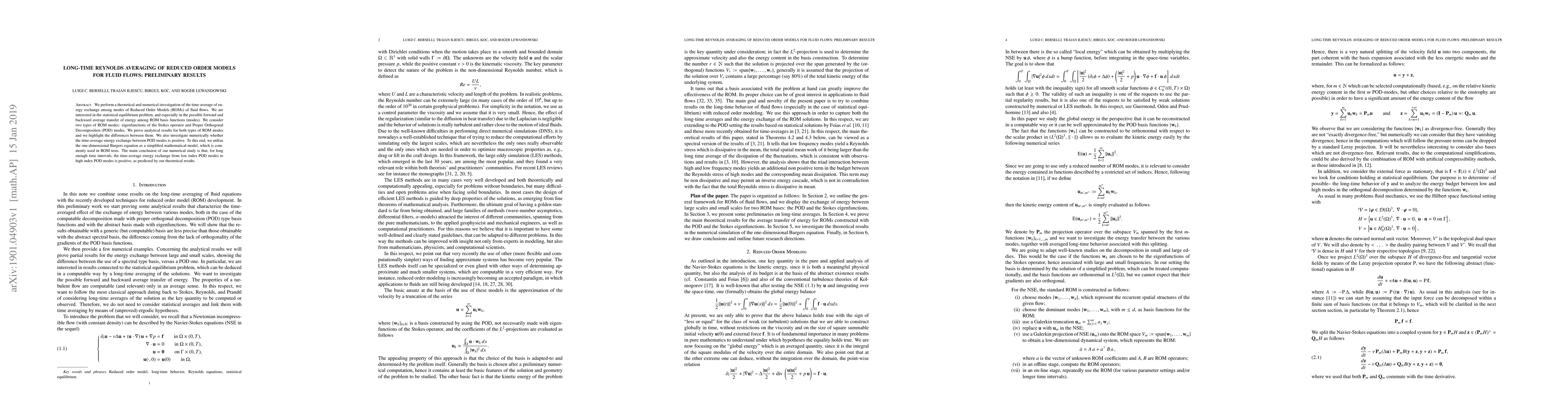 Thumbnail for Long-Time Reynolds Averaging of Reduced Order Models for Fluid Flows:
  Preliminary Results