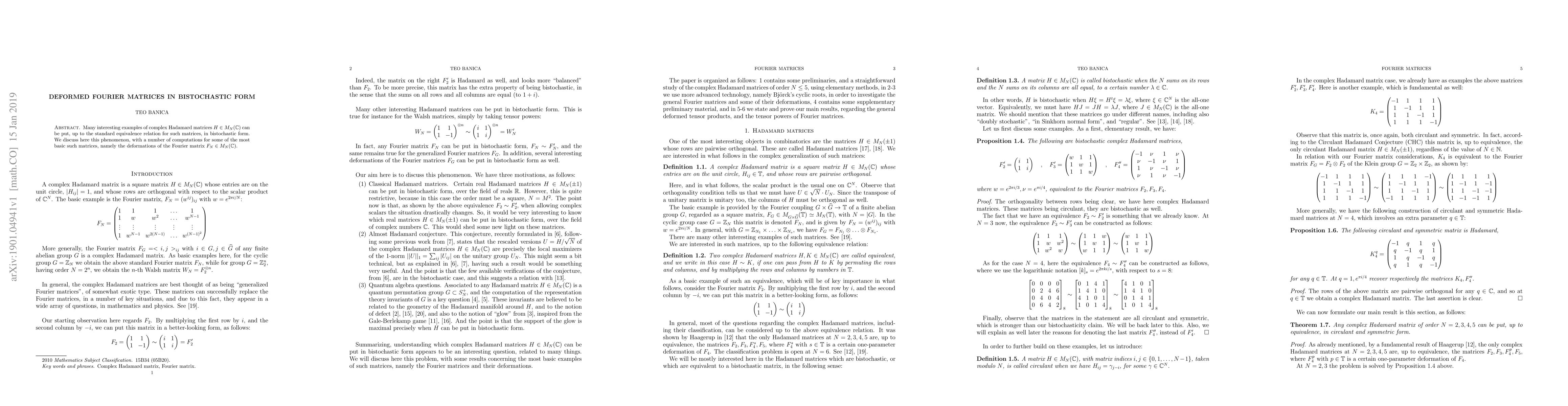 Thumbnail for Deformed Fourier matrices in bistochastic form