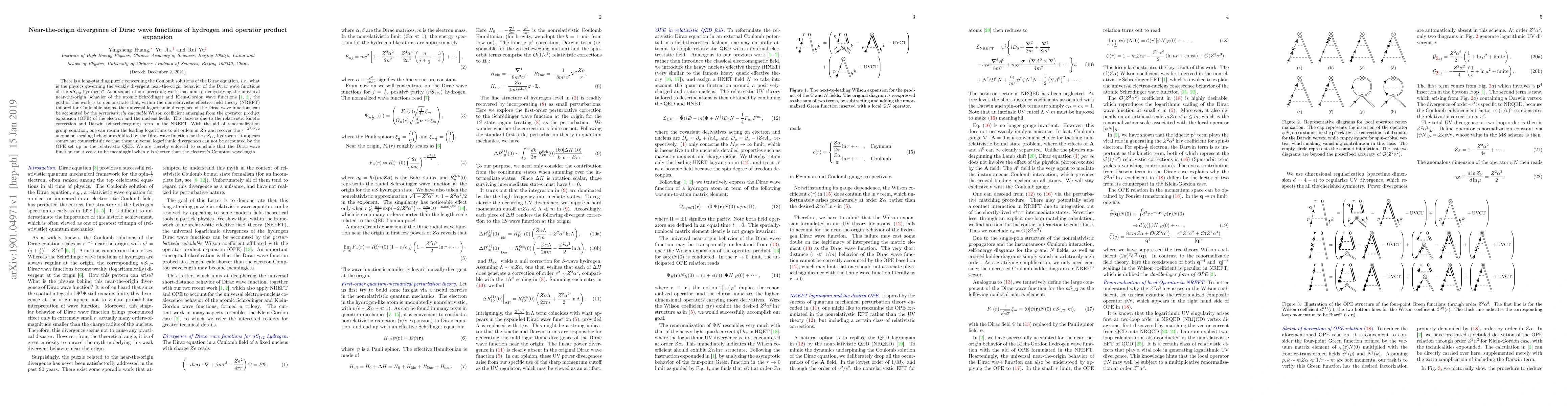 Thumbnail for Near-the-origin divergence of Dirac wave functions of hydrogen and
  operator product expansion