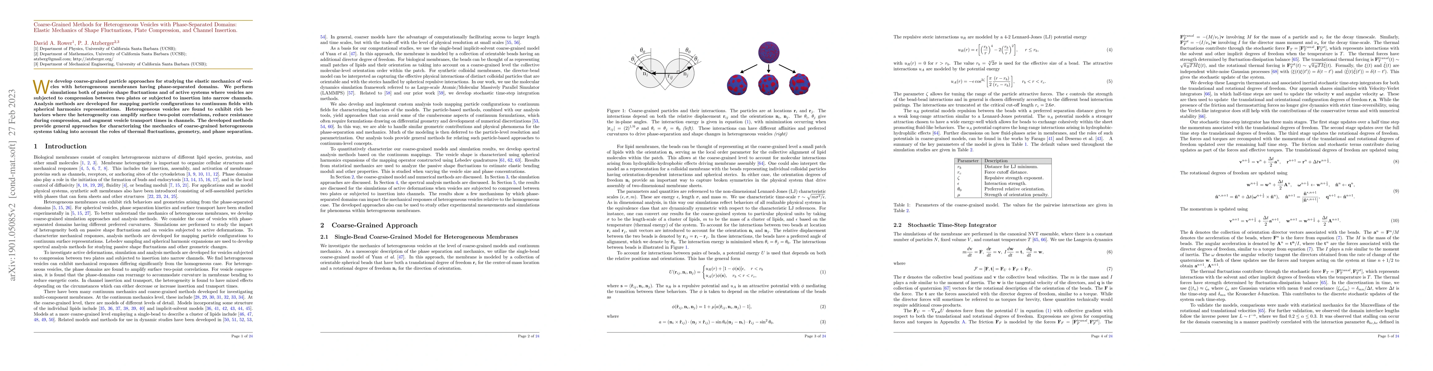 Thumbnail for Coarse-Grained Methods for Heterogeneous Vesicles with Phase-Separated
  Domains: Elastic Mechanics of Shape Fluctuations, Plate Compression, and
  Channel Insertion