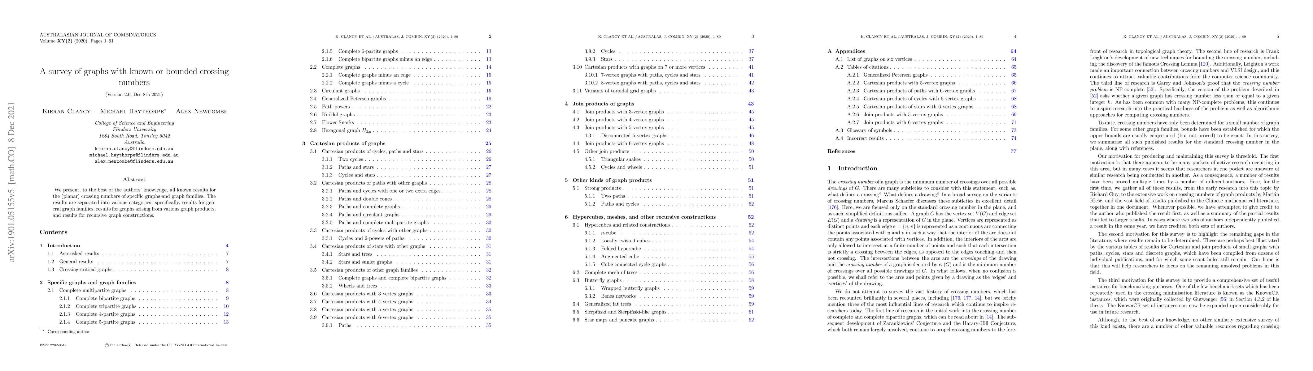 Thumbnail for A survey of graphs with known or bounded crossing numbers