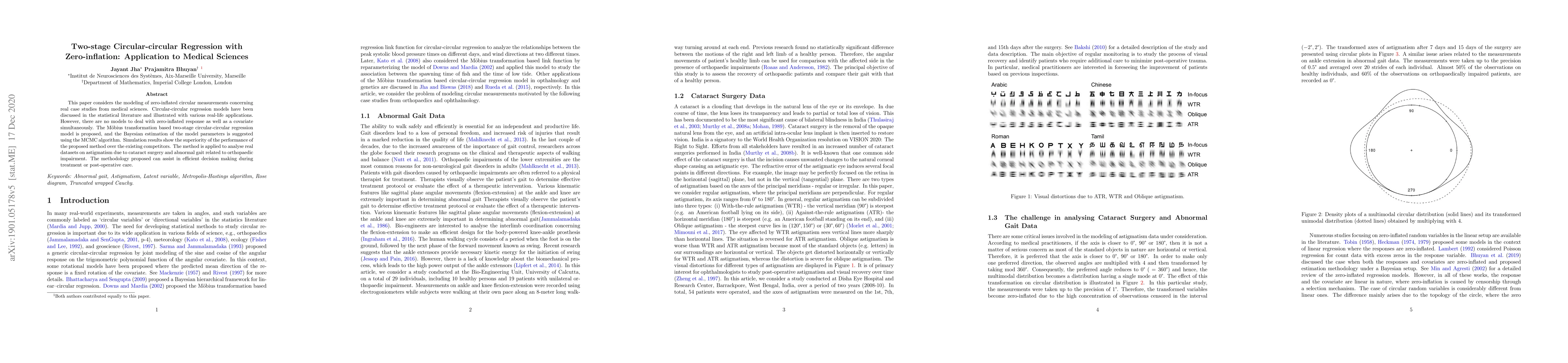 Thumbnail for Two-stage Circular-circular Regression with Zero-inflation: Application
  to Medical Sciences