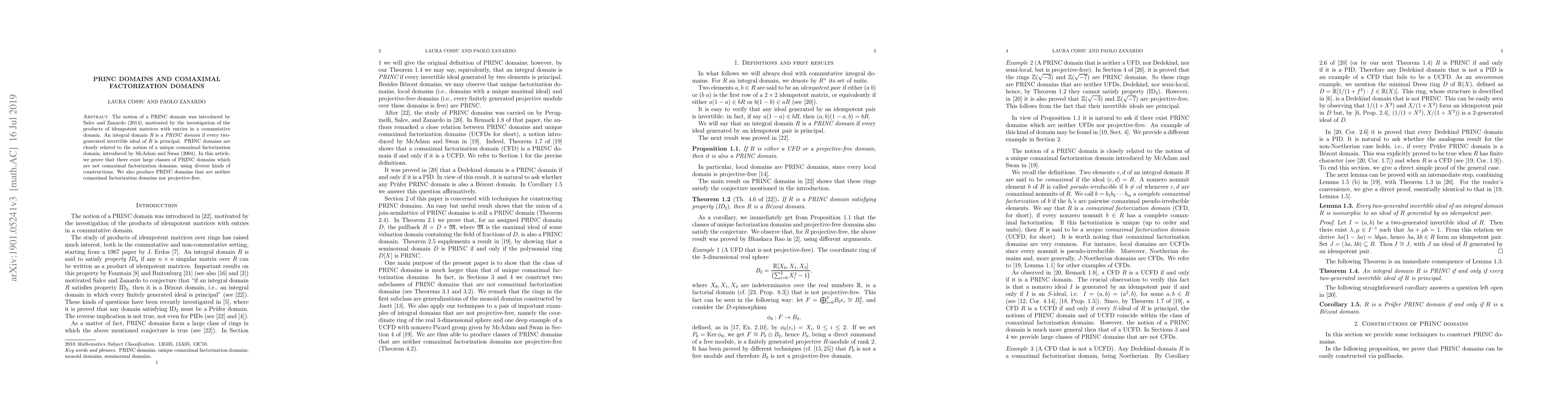 Thumbnail for PRINC domains and comaximal factorization domains