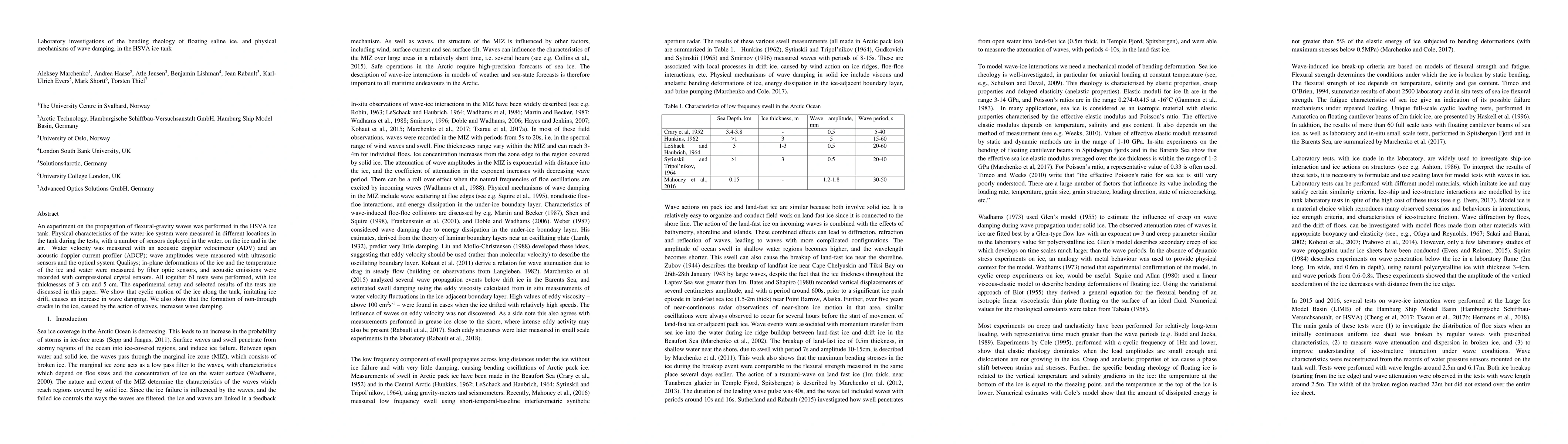 Thumbnail for Laboratory investigations of the bending rheology of floating saline
  ice, and physical mechanisms of wave damping, in the HSVA ice tank